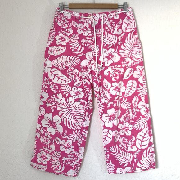 Vtg Lauren Ralph Lauren Capri Pant 6 Pink Hawaiian Floral Beach Barbie 90s Y2K - Picture 1 of 9